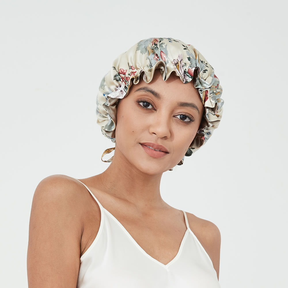 Silk Floral Bonnet | 19 Momme | Double Lined detail Image