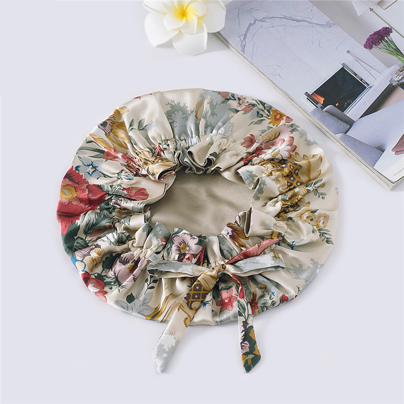 Silk Floral Bonnet | 19 Momme | Double Lined detail Image