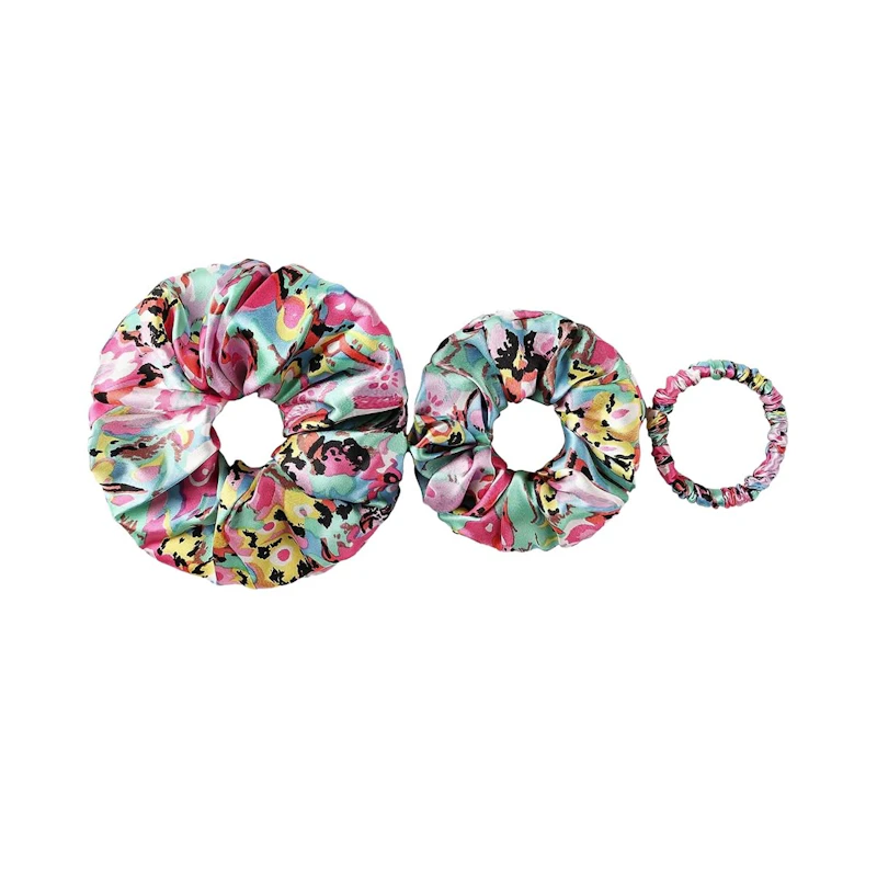 3 Pack Floral Silk Scrunchies Set of Different Sizes