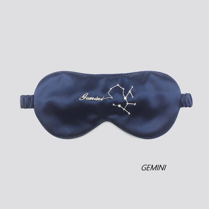 Zodiac Embroidered Silk Eye Mask Navy Blue RachelSilk United States