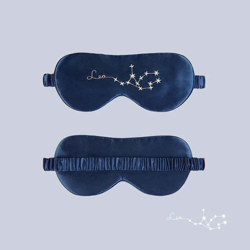 Zodiac Embroidered Silk Eye Mask Navy Blue