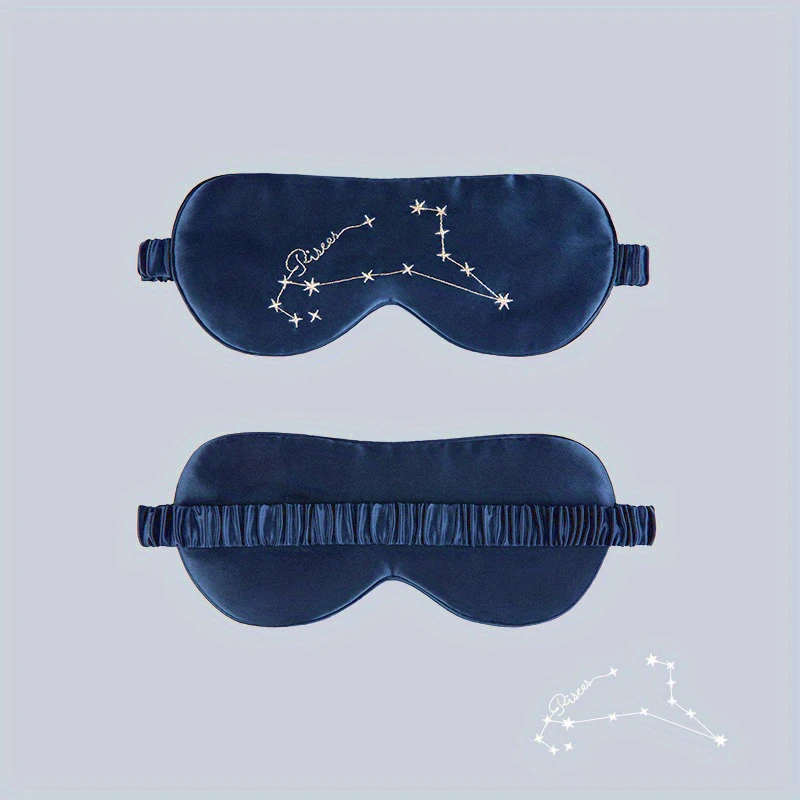 Zodiac Embroidered Silk Eye Mask Navy Blue
