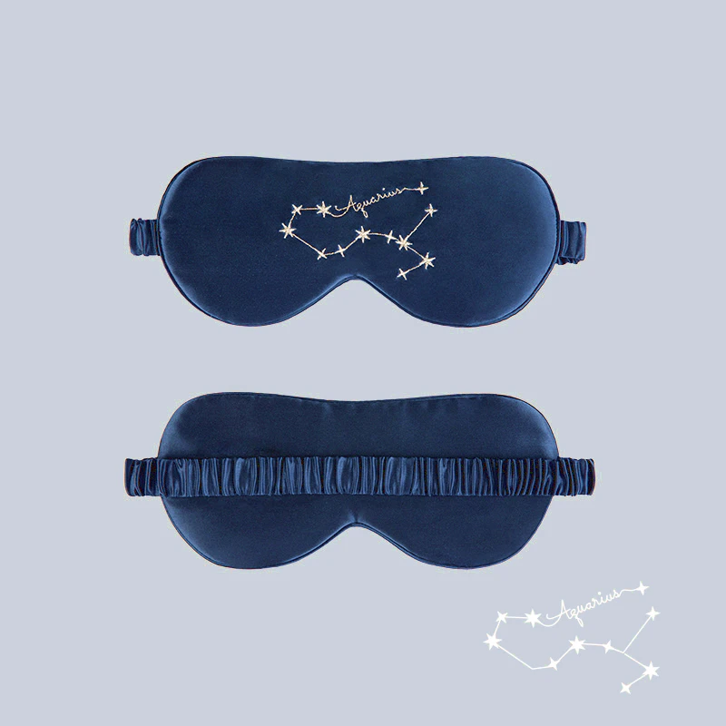 Zodiac Embroidered Silk Eye Mask Navy Blue