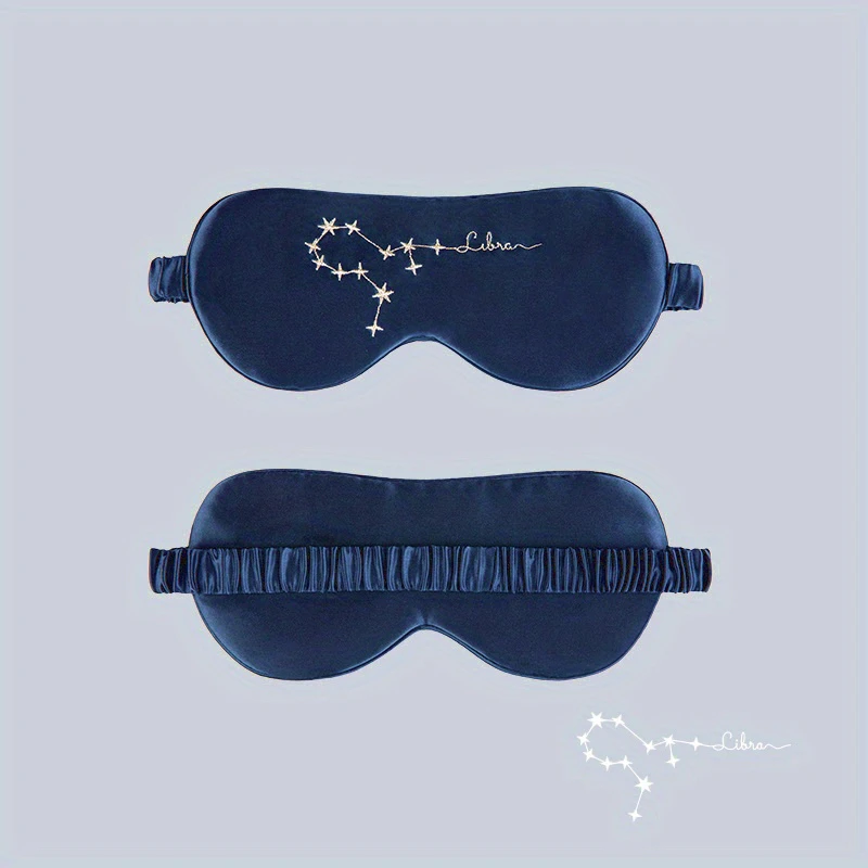 Zodiac Embroidered Silk Eye Mask Navy Blue