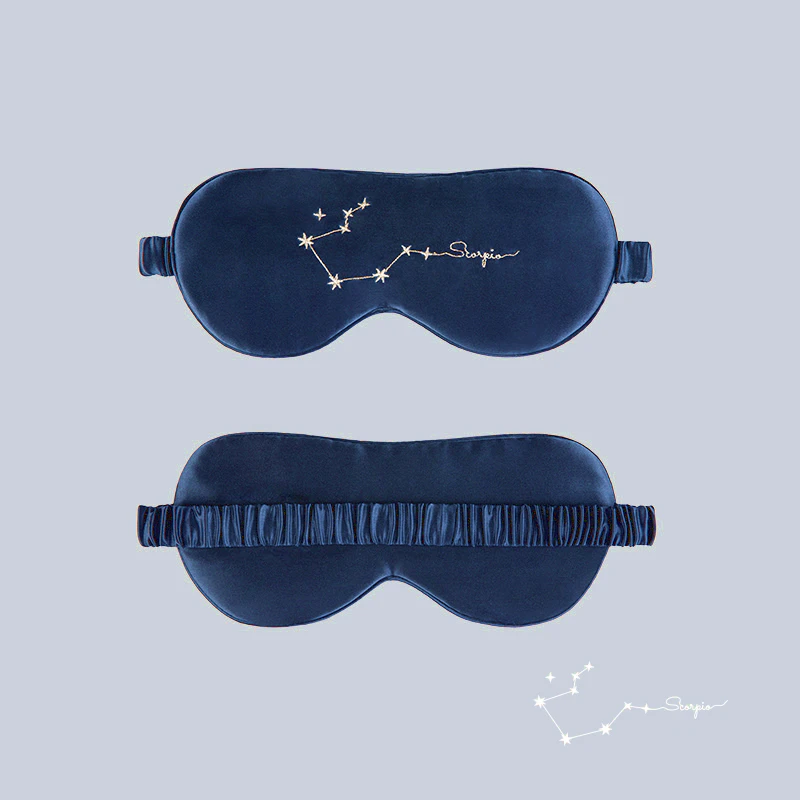 Zodiac Embroidered Silk Eye Mask Navy Blue