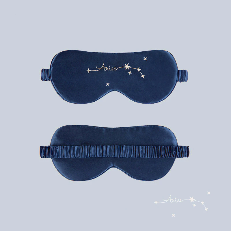 Zodiac Embroidered Silk Eye Mask Navy Blue