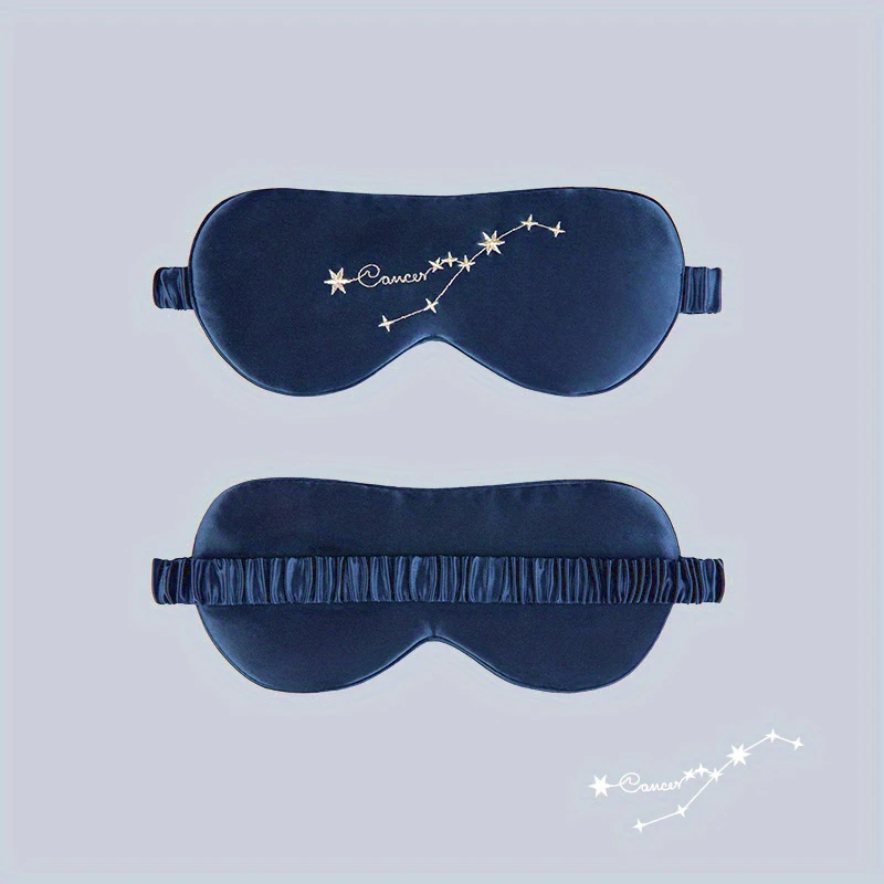 Zodiac Embroidered Silk Eye Mask Navy Blue
