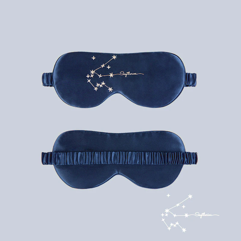 Zodiac Embroidered Silk Eye Mask Navy Blue