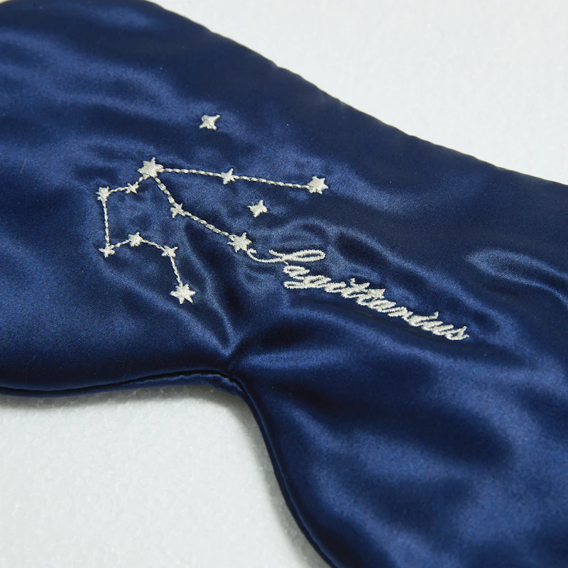 Zodiac Embroidered Silk Eye Mask Navy Blue