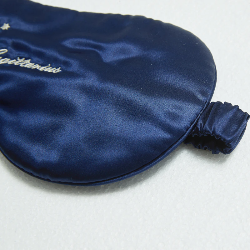 Zodiac Embroidered Silk Eye Mask Navy Blue
