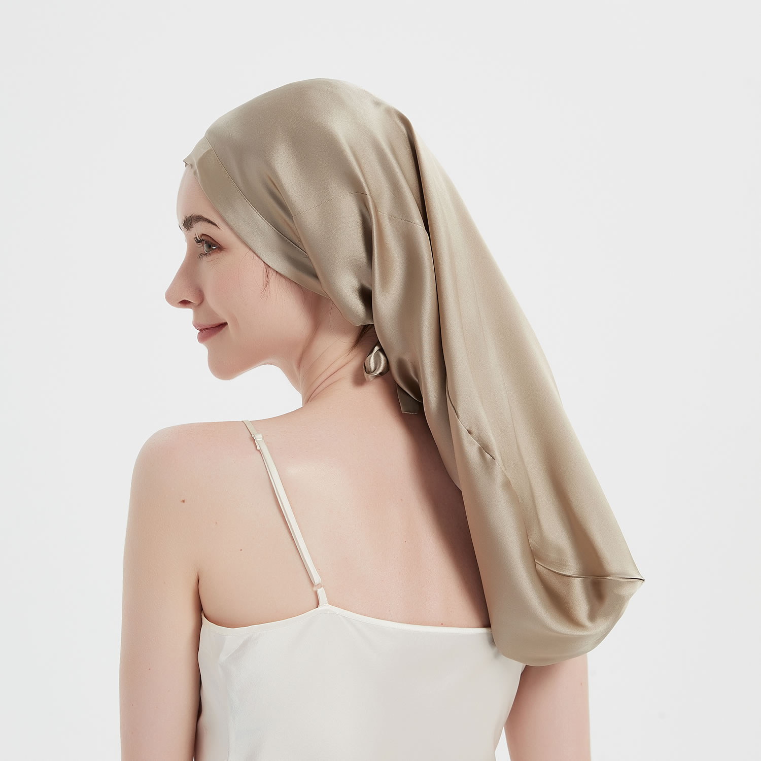 RachelSilk 100% Silk Bonnet Silk Sleep Cap Silk Hair Wrap Breathable with Ribbon for Hair Care - Bright Coffee