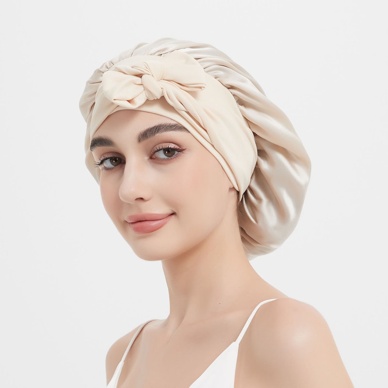 Extra Large Silk Sleep Cap with Stretch Ribbon | 19 Momme