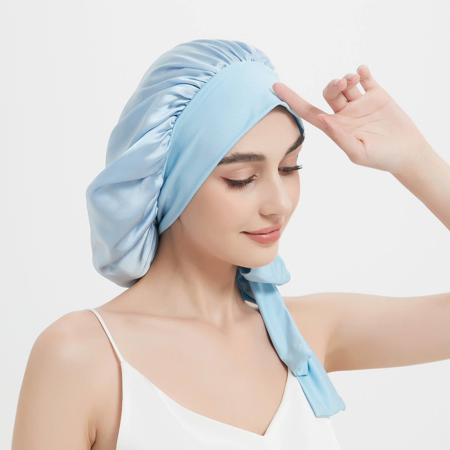 Extra Large Silk Sleep Cap with Stretch Ribbon 19 Momme RachelSilk