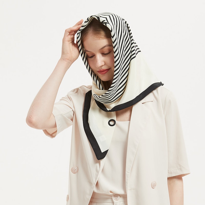 Drawn stripe cotton silk scarf dark navy – TOTEME
