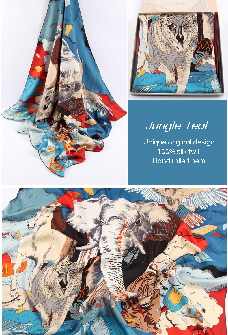 Jungle Creatures Printed Wool Silk Scarf