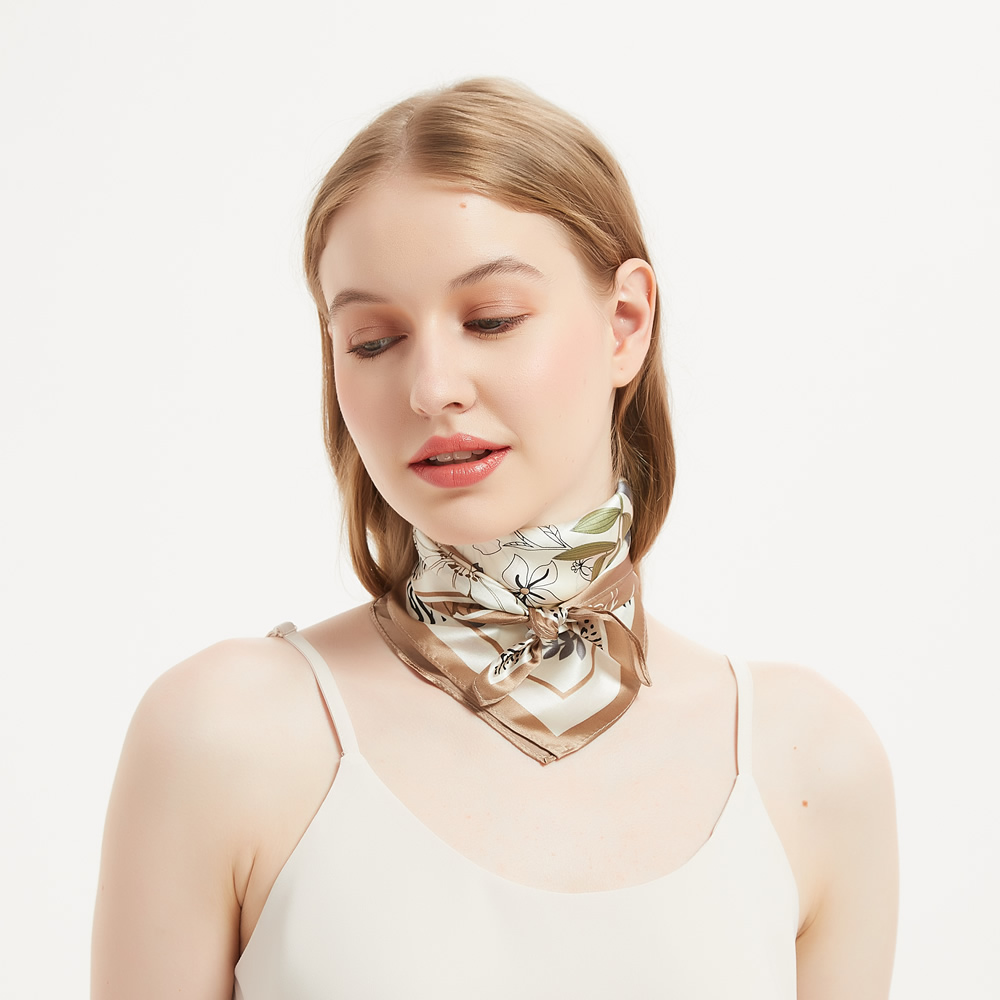 Chic Floral Square Silk Kerchief Scarf Bandana detail Image