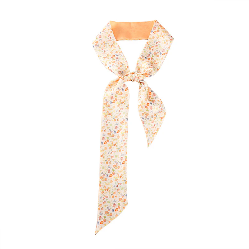 Cute Skinny Floral Print Silk Twill Ribbon Scarf