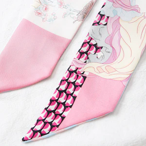 Cute Skinny Floral Print Silk Twill Ribbon Scarf