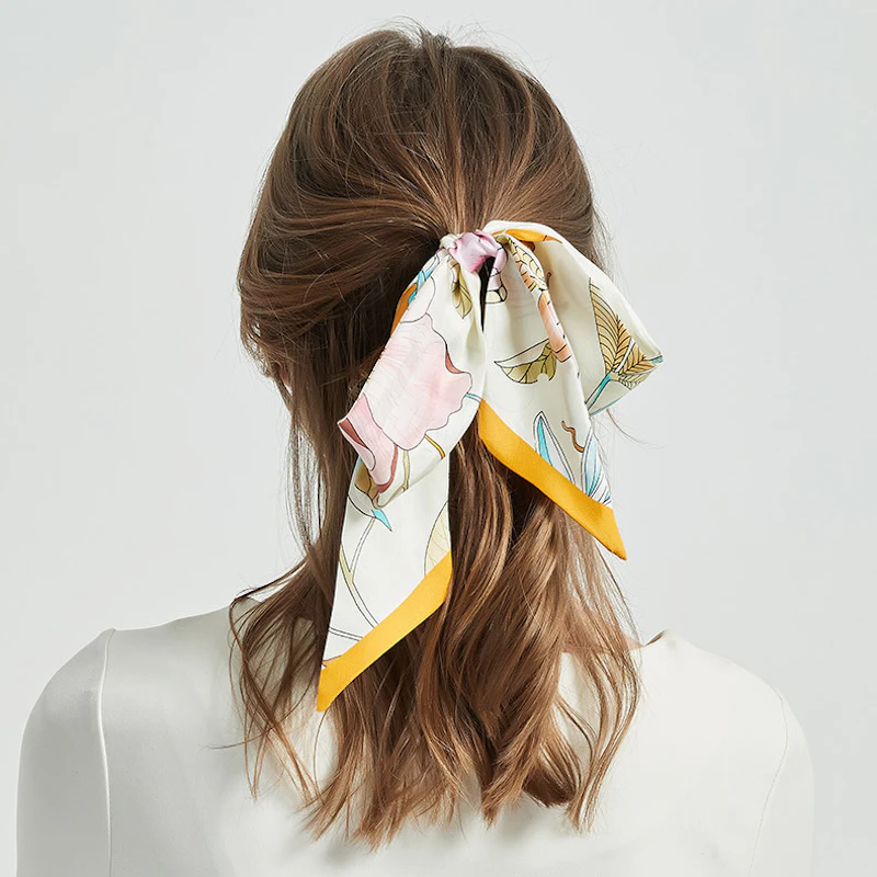 Cute Skinny Floral Print Silk Twill Ribbon Scarf