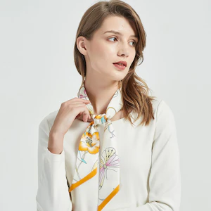 Cute Skinny Floral Print Silk Twill Ribbon Scarf