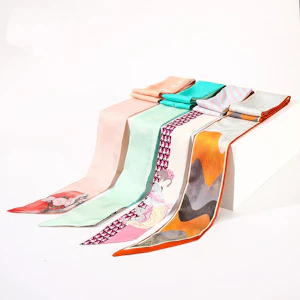 Cute Skinny Floral Print Silk Twill Ribbon Scarf