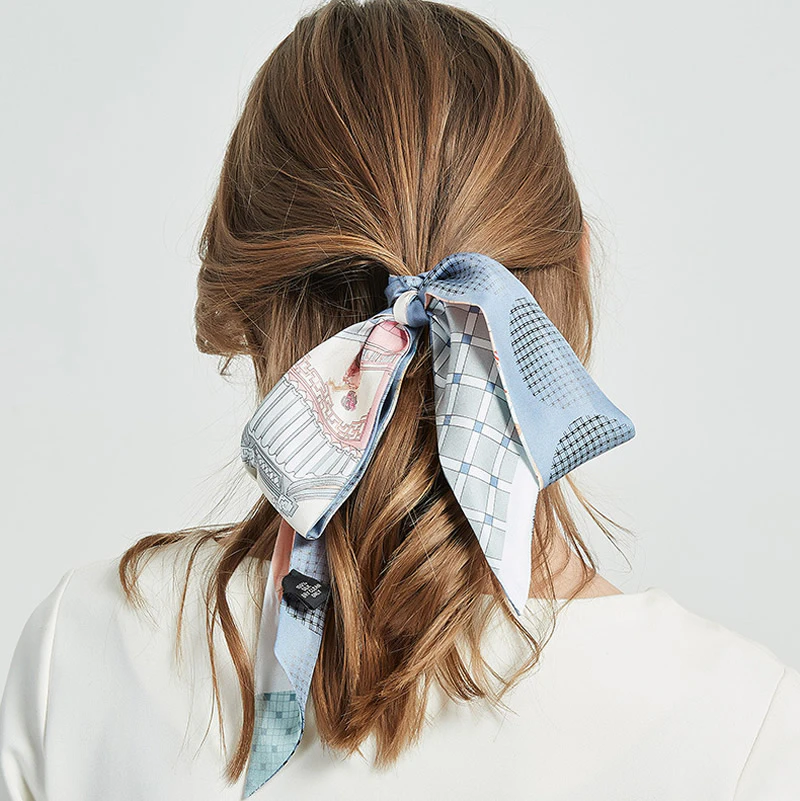 Cute Skinny Floral Print Silk Twill Ribbon Scarf