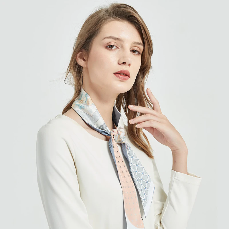 Cute Skinny Floral Print Silk Twill Ribbon Scarf
