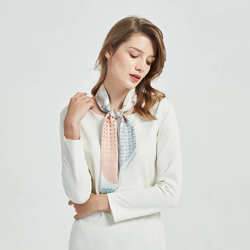 Cute Skinny Floral Print Silk Twill Ribbon Scarf