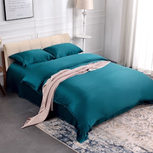 4PCS 19 Momme Seamless Silk Bedding Sheets Duvet Cover Pillowcases Set