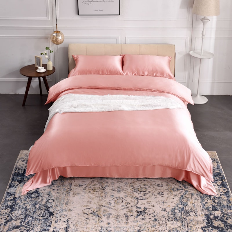 4PCS 19 Momme Seamless Silk Bedding Sheets Duvet Cover Pillowcases Set