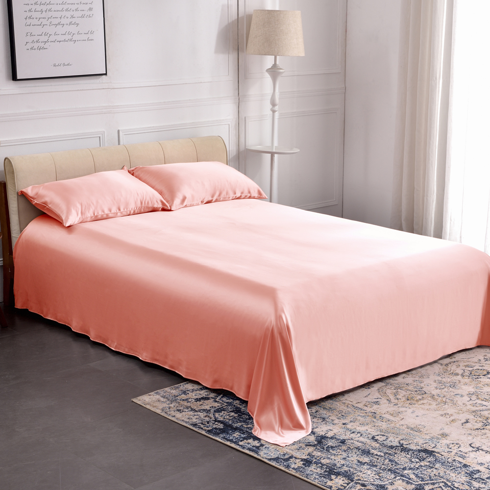 Shop Best Silk Sheets King - 19 Momme - RachelSilk Seamless Silk Flat Sheet - Machine Washable - Rosy - Great for Skin Hair, image size:1000x1000