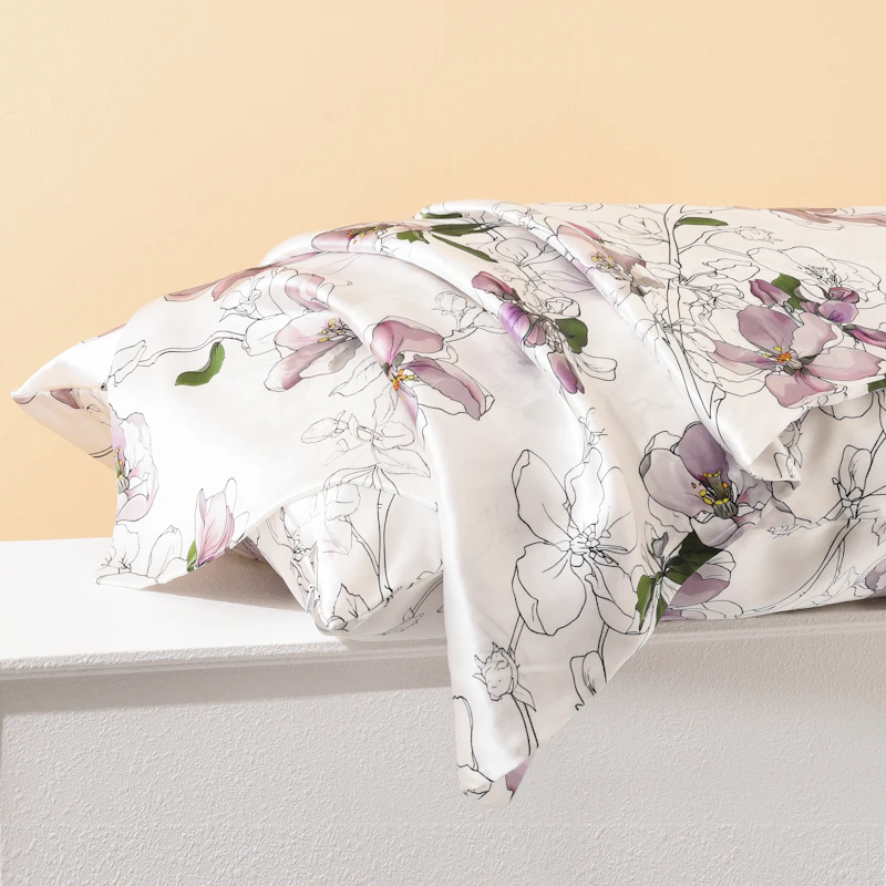 1PC 19 Momme Floral Print Silk Pillowcase