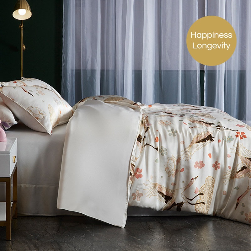 4PCS Original Designed Floral Printed Silk Bedding Set