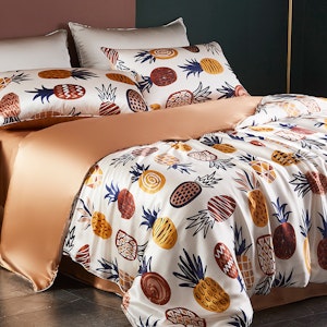 4PCS Original Designed Floral Printed Silk Bedding Set