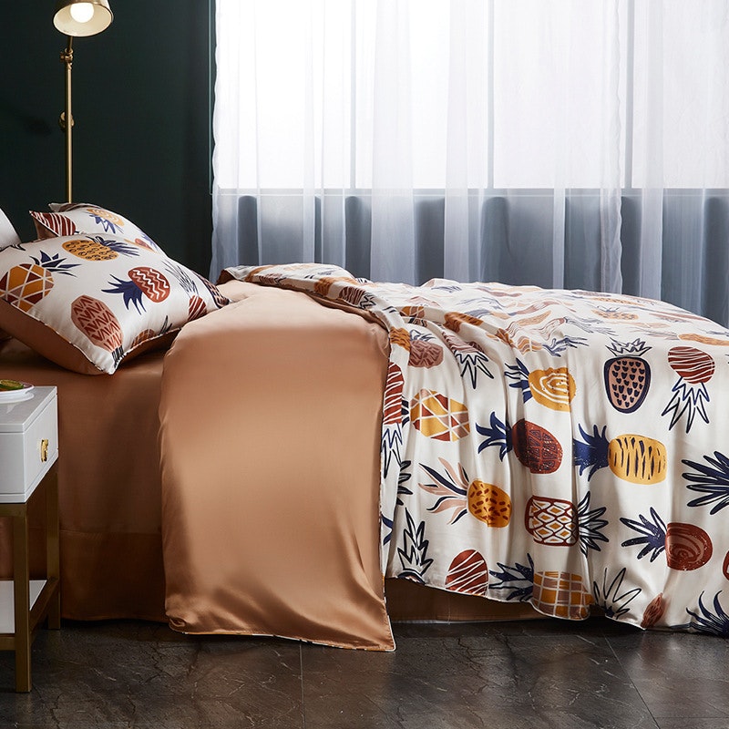 4PCS Original Designed Floral Printed Silk Bedding Set