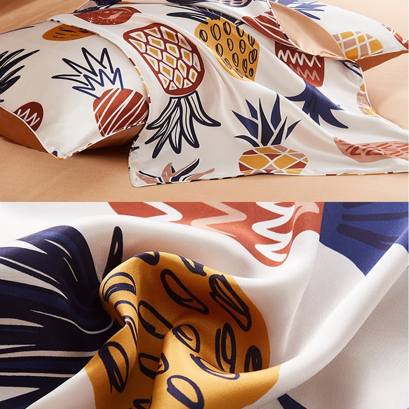 4PCS Original Designed Floral Printed Silk Bedding Set