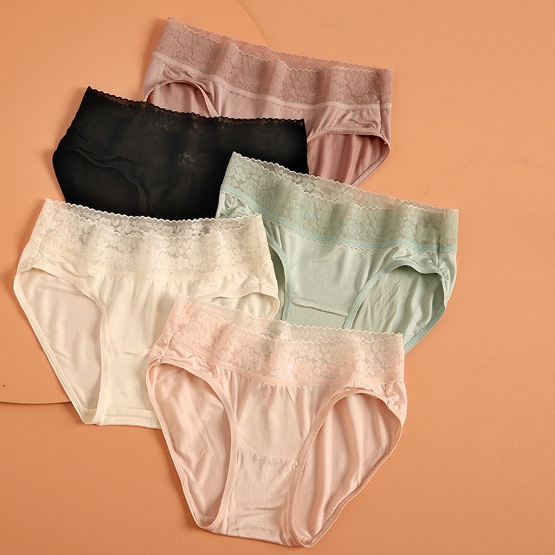3 Pack Women Silk Knit Panties Lacy Middle Waist