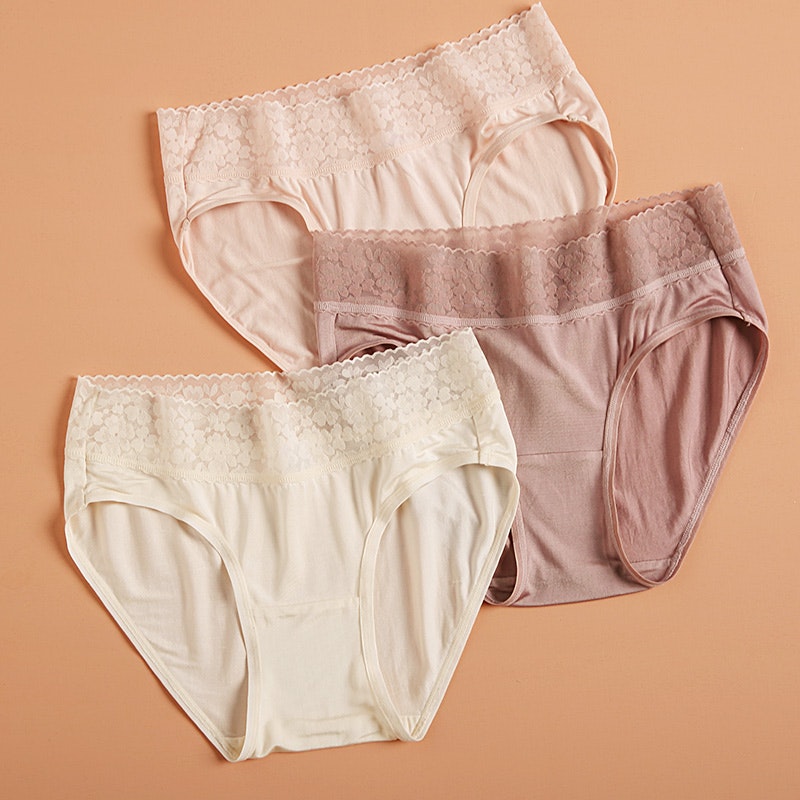 3 Pack Women Silk Knit Panties Lacy Middle Waist
