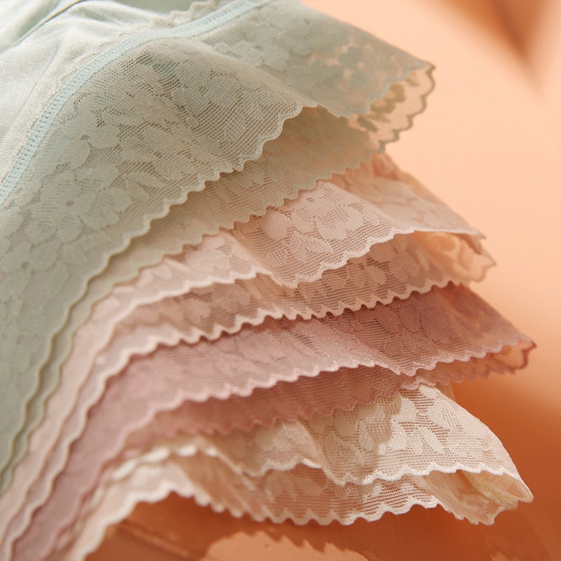 3 Pack Women Silk Knit Panties Lacy Middle Waist