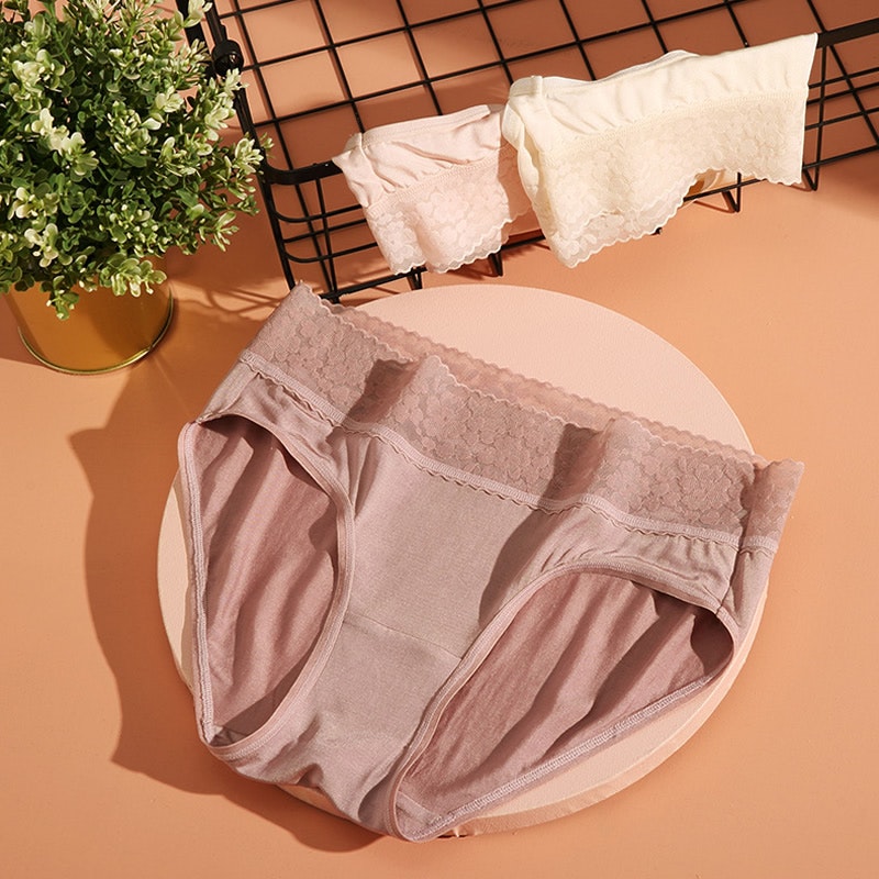 3 Pack Women Silk Knit Panties Lacy Middle Waist