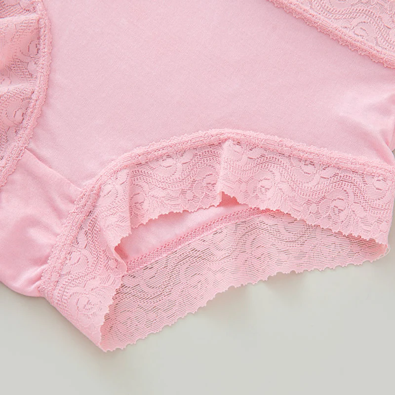 3 Pack Women Mid Waist Silk Panties With Lace