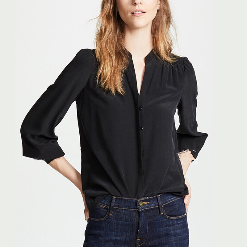 100% silk button shirt blue black print ... s to m ,,, main image 0