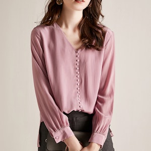 Double Layer Collarless Silk Blouse
