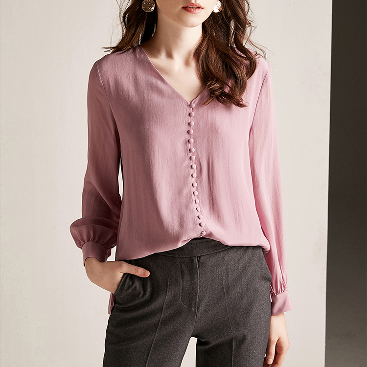 silk collarless blouse