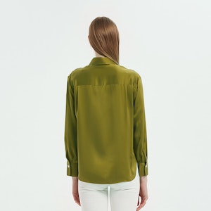 Glossy Long Sleeves Collared Silk Blouse