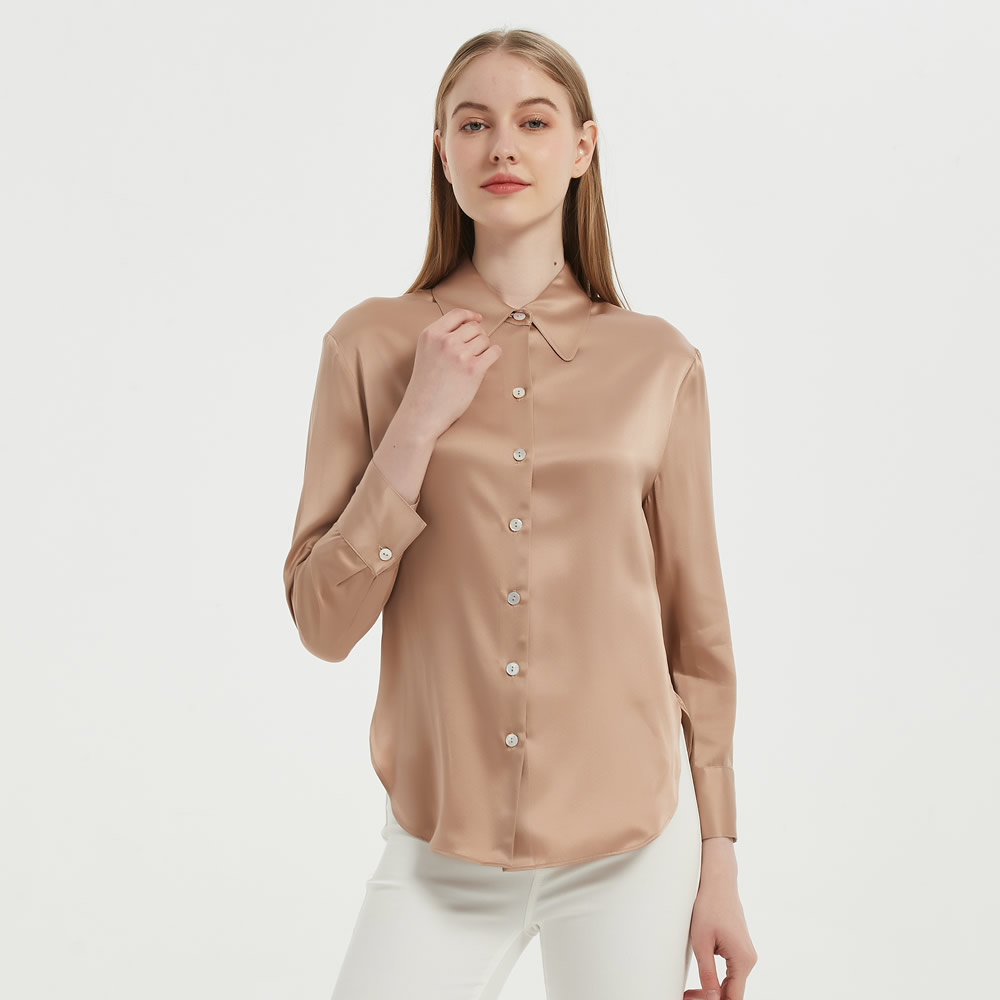 Silk Shirt Dress - Light beige - Ladies