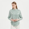 Glossy Long Sleeves Collared Silk Blouse Color