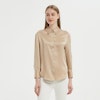 Glossy Long Sleeves Collared Silk Blouse Color