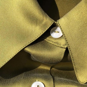 Glossy Long Sleeves Collared Silk Blouse