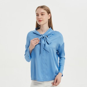 Elegant Women Bow-Tie Neck Silk Blouse